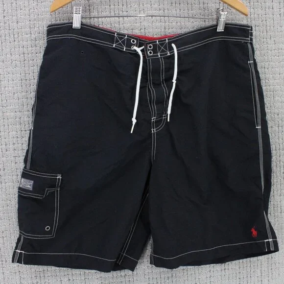 Polo By Ralph Lauren Board Shorts Mens XL Black Drawstring Pony Embroidered Y2k - Picture 1 of 10